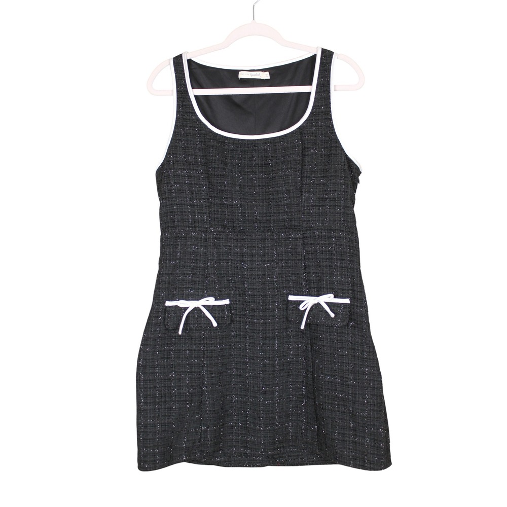 Live To Be Spoiled Black White Retro Mod Tweed Sleeveless Mini Party Dress XL